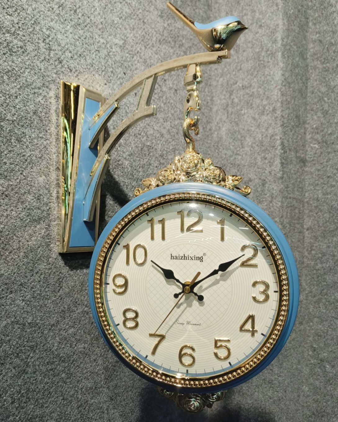 Dual Dial Metal Hanging Wall Clock [ Blue & White]