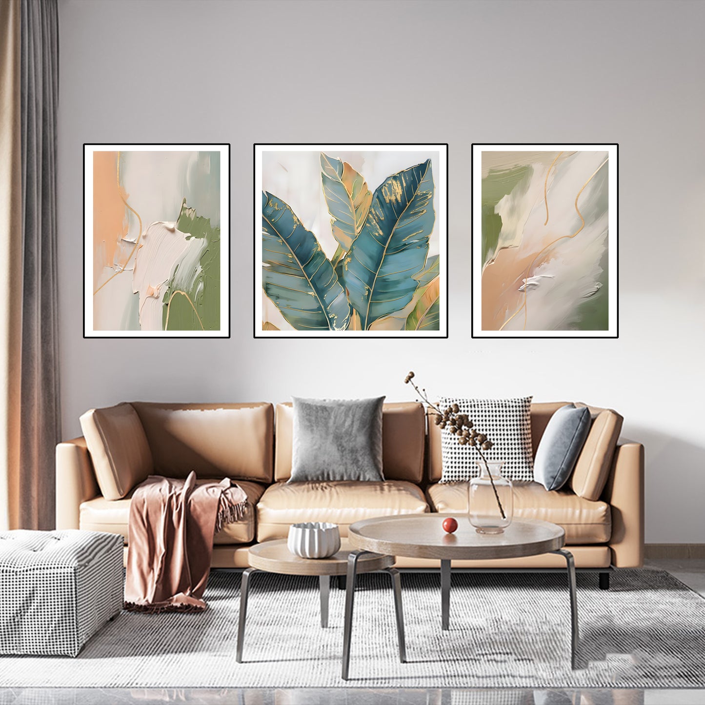 Radiant Leaves  Leather Wall Painting [Set of 3]