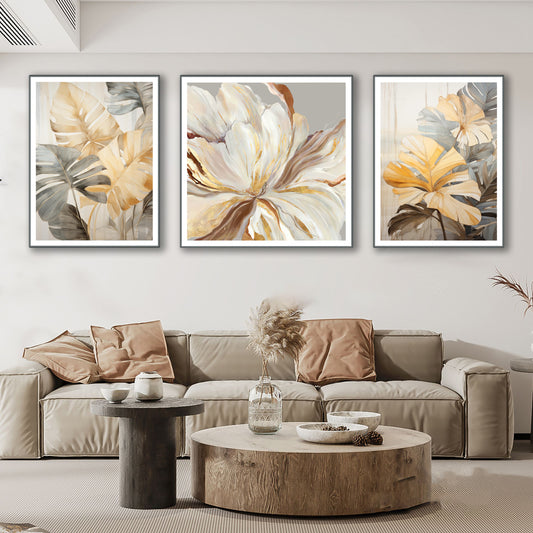 Tropical Elegance Leather Wall Painting [Set of 3]