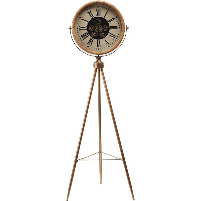 Wooden Tripod Gear Standing Wall Clock For Home Decor