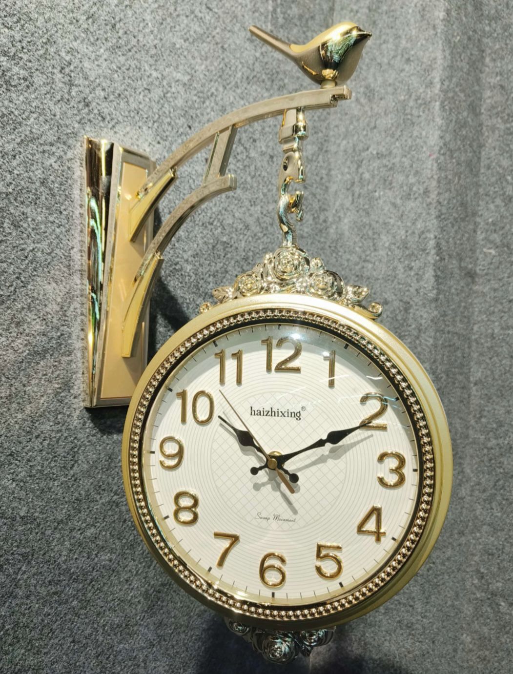 Dual Dial Metal Hanging Wall Clock [ Gold & White]