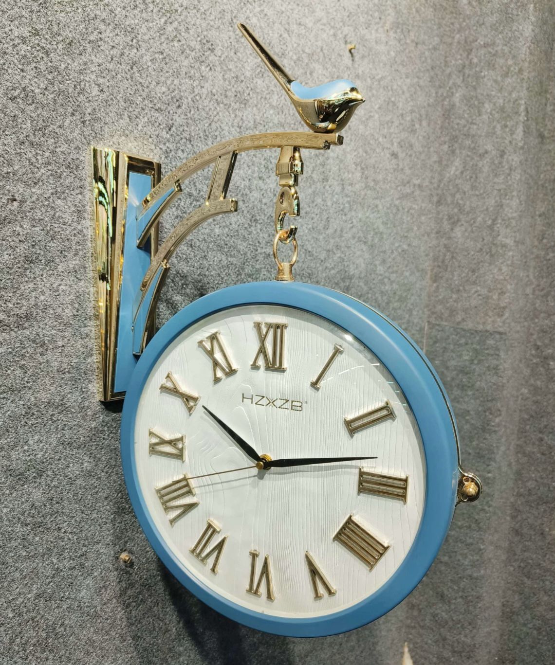 Dual Dial Metal Hanging Wall Clock [ Blue & White]