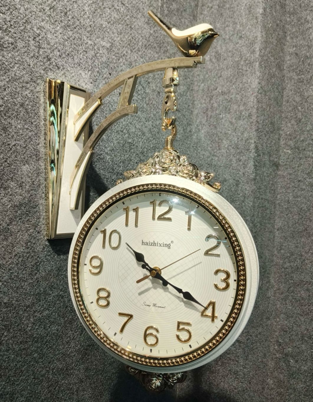 Dual Dial Metal Hanging Wall Clock [ Gold & White]