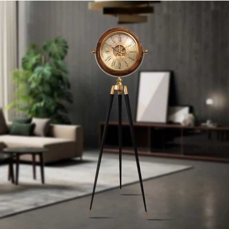 Gold Metal Tripod Gear Standing Wall Clock For Home Decor