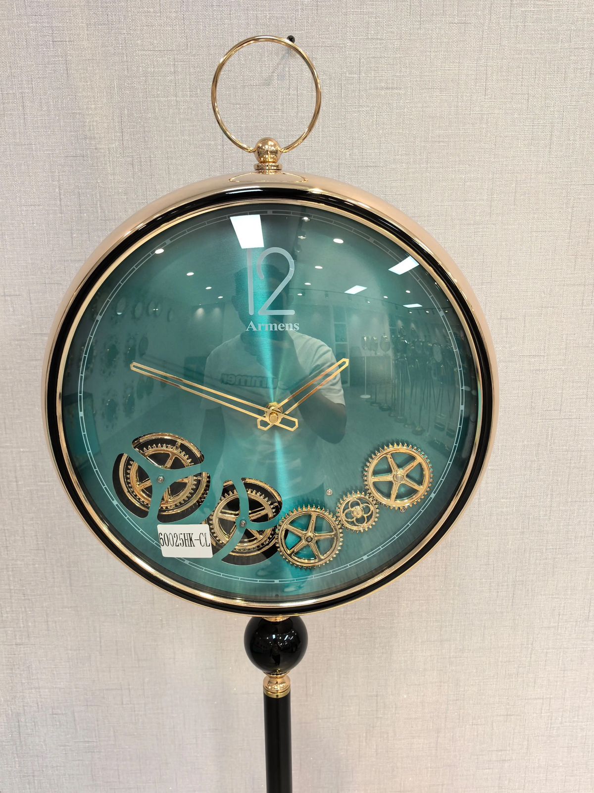 Teal Green Metal Tripod Gear Standing Wall Clock For Home Decor