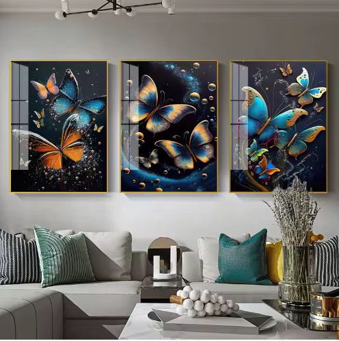 Modern Crystal Painting Set with Golden Frame - 3 Pieces, 16x24 inches