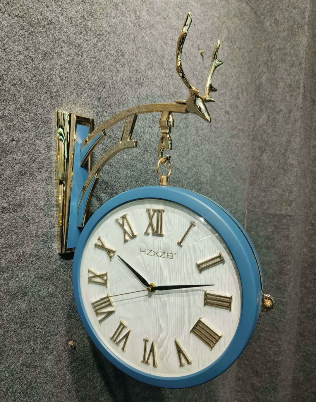 Dual Dial Metal Hanging Wall Clock [ Blue & White]