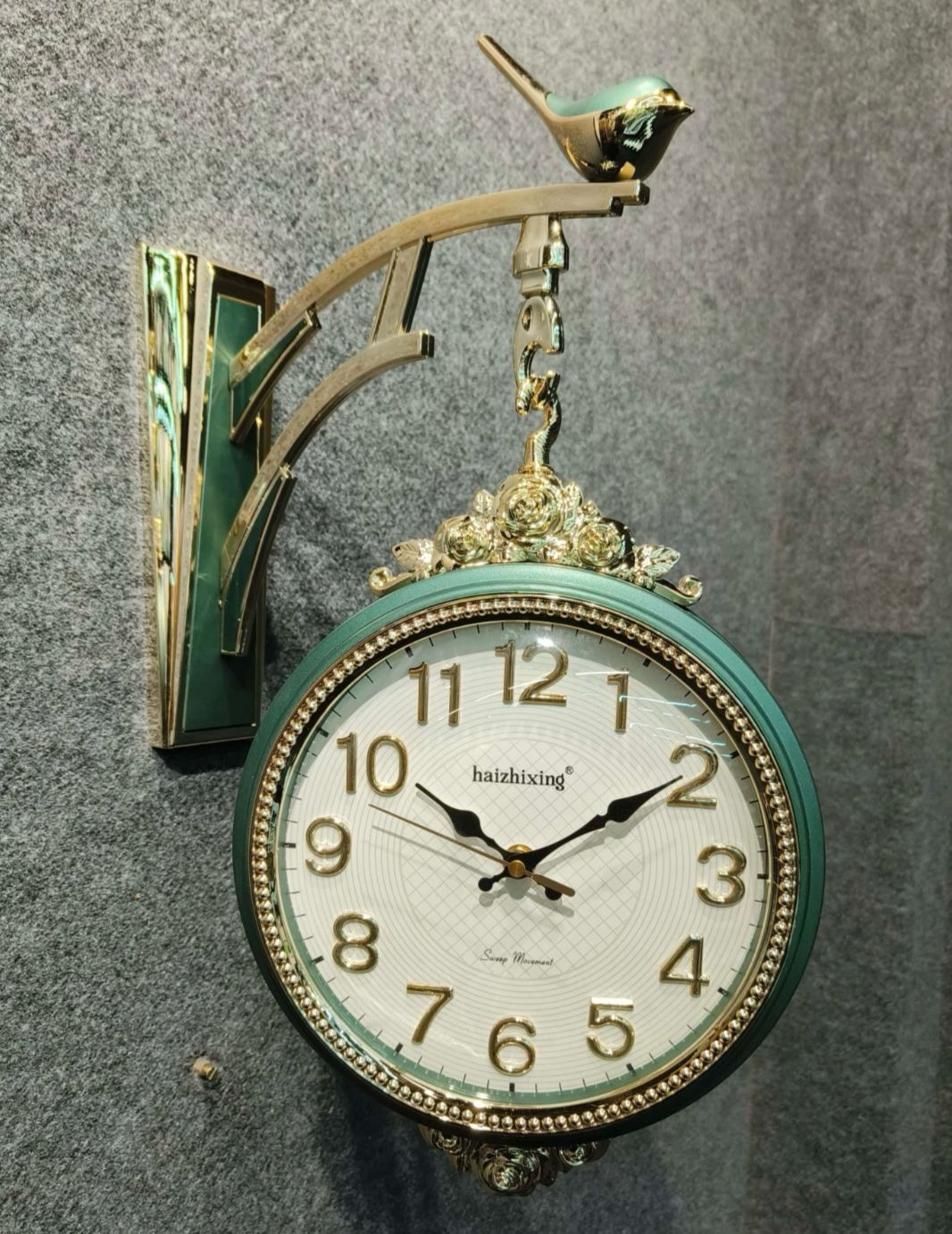 Dual Dial Metal Hanging Wall Clock [ Green & White]