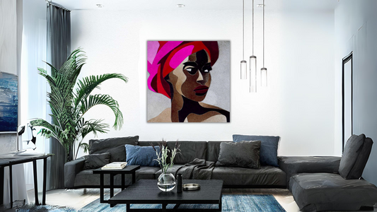 Lady In Pink Leather Wall Decor [ 20x30 Inches]