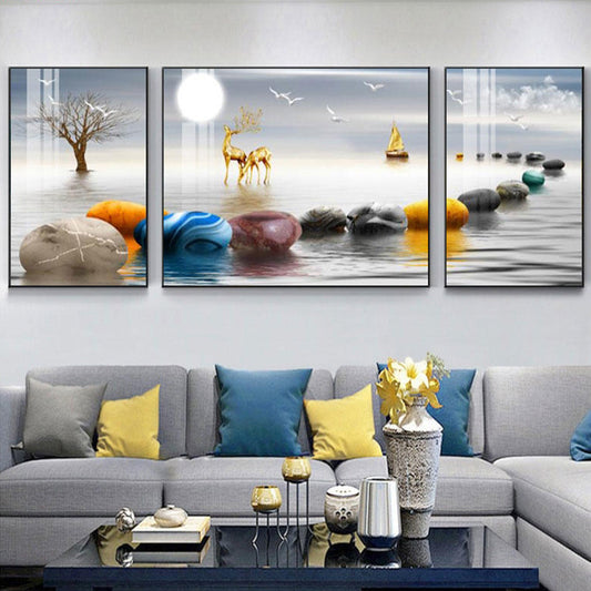 Modern Framed Crystal Glass Painting - Set of 3 (Pearl Work)