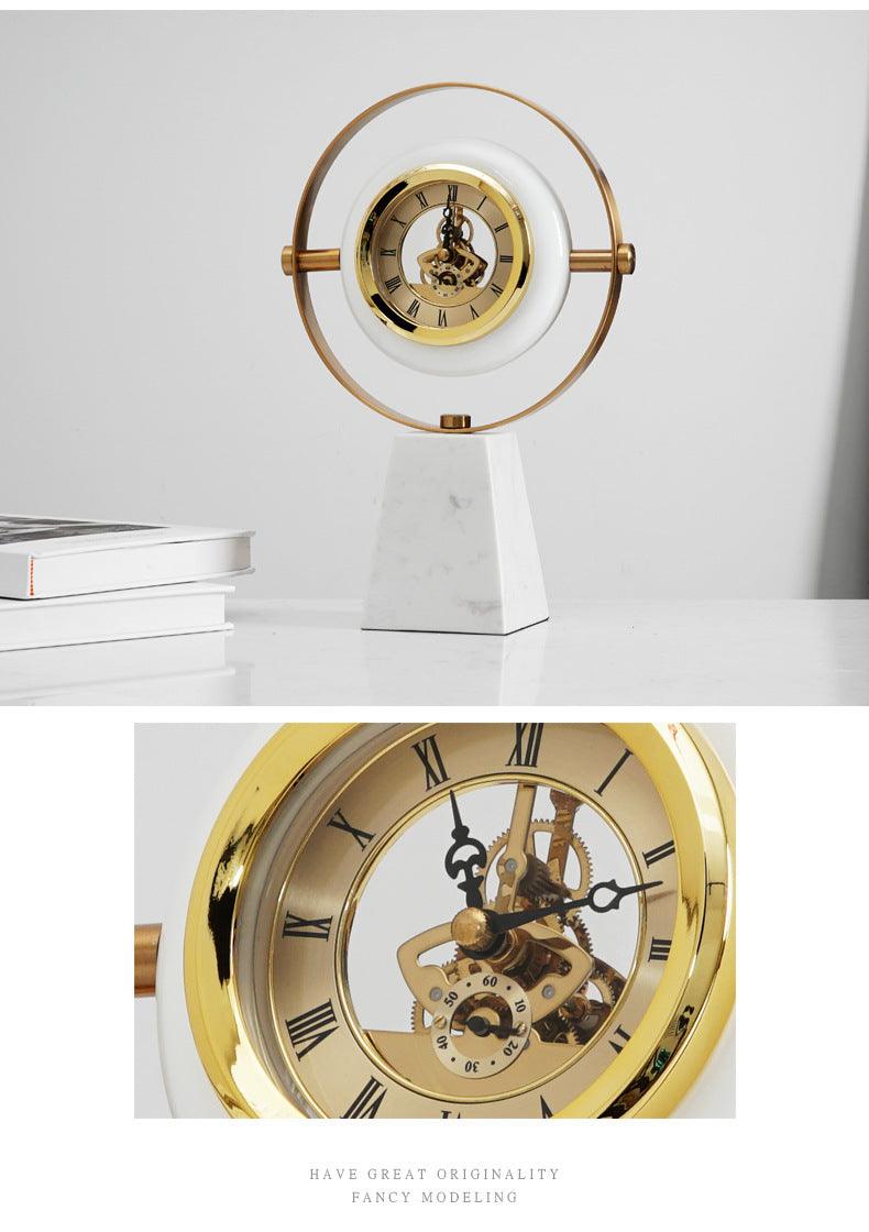 Marble Base Metal Table Clock Showpiece For Home Decor