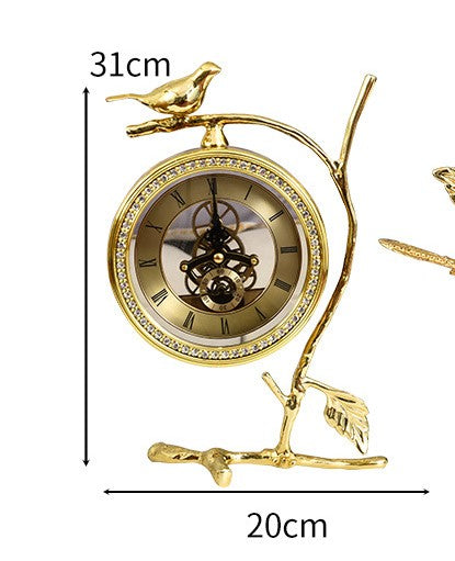 PVD Gold Metal Table Clock With Bird