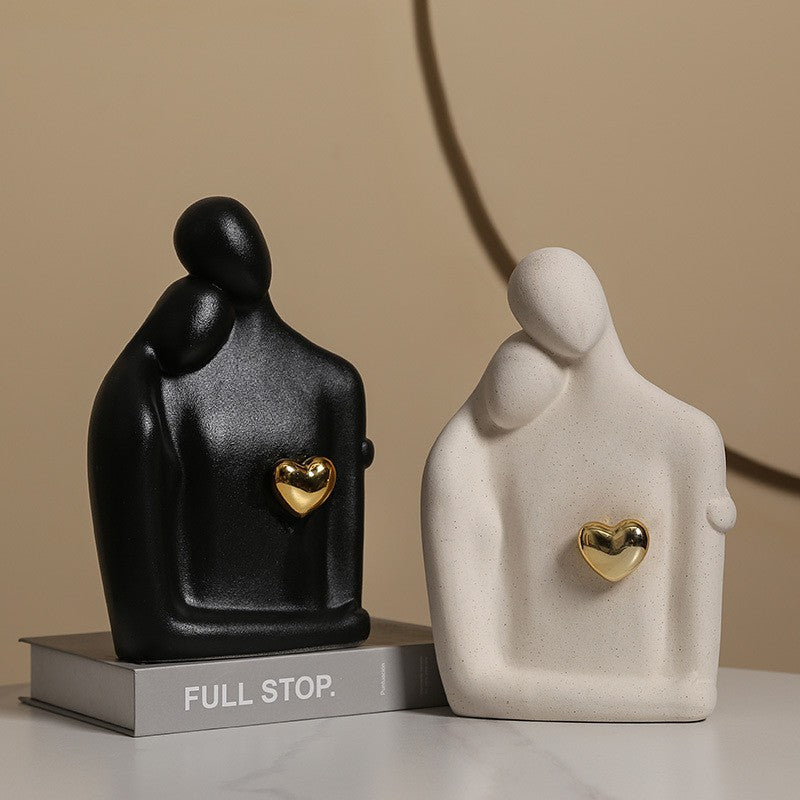 Couple With Gold Heart - Table Showpiece [ Black ] [ Style 2 ]