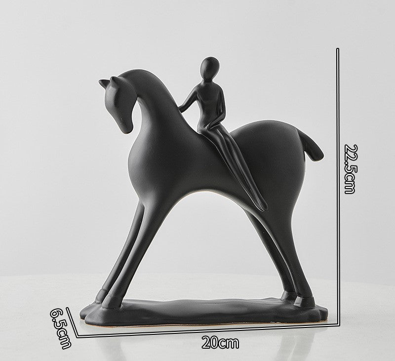 Lady On Horse Table Showpiece [ Black ]