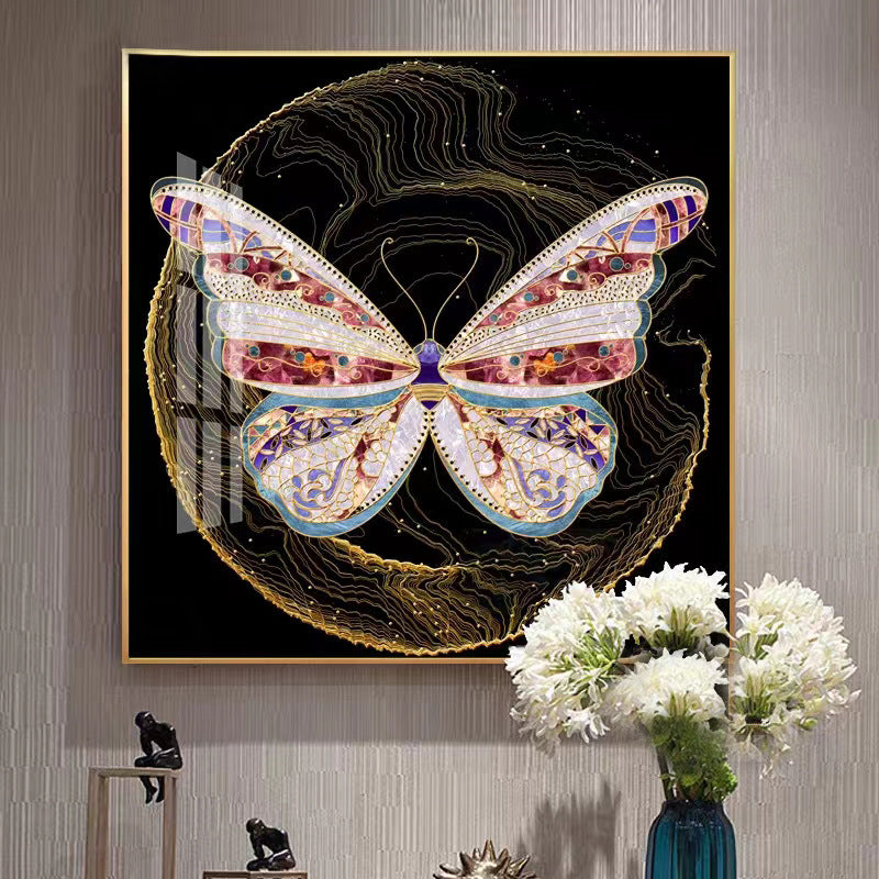 Modern Crystal Glass Painting with Metal Frame | 32 x32 Inches | Golden Color Frame | Crystal and Glass Work