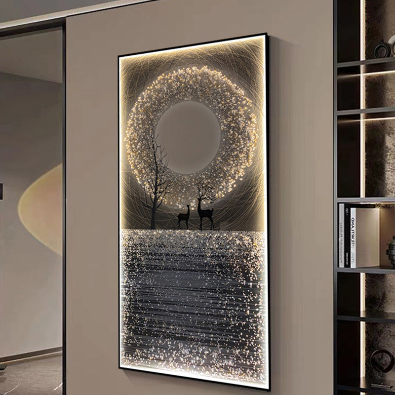 Modern Crystal Painting Set with Metal Framing - Golden Frame, Crystal & Glass Work - LED Light