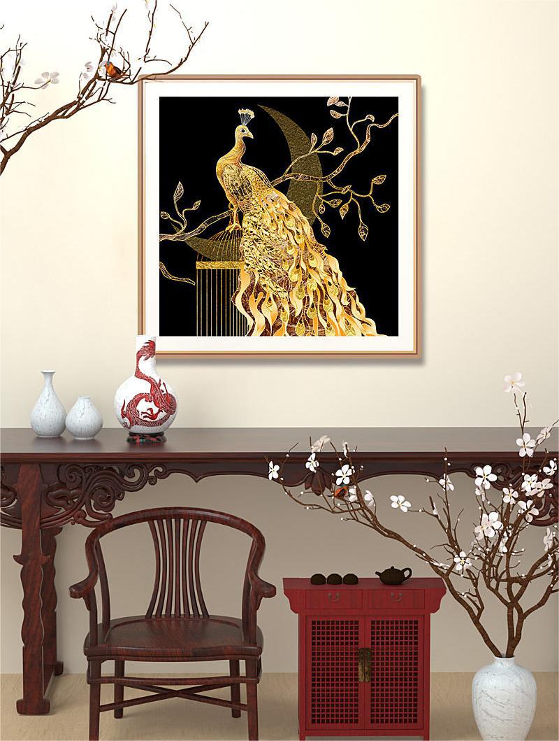 Modern Crystal Glass Painting with Metal Frame | 32 x32 Inches | Golden Color Frame | Crystal and Glass Work