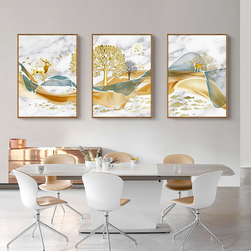 Modern Crystal Painting Set with Metal Framing - Golden Frame, Crystal & Glass Work [Set of 3 ]