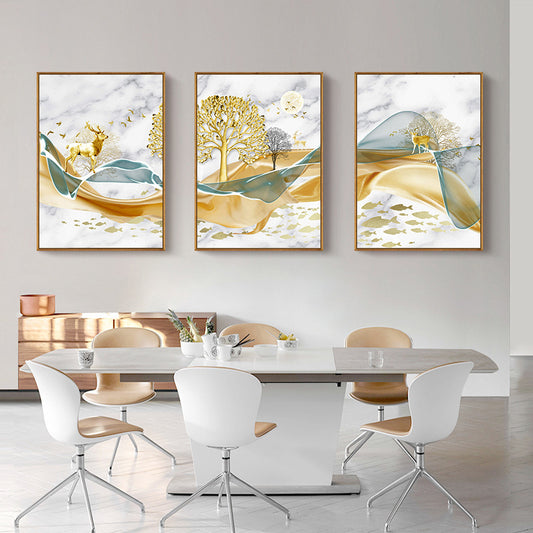 Modern Crystal Painting Set with Metal Framing - Golden Frame, Crystal & Glass Work [Set of 3 ]