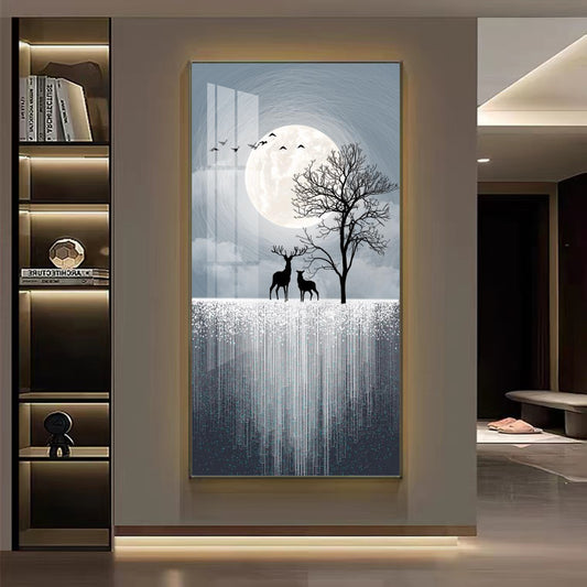 Modern Crystal Glass Painting Set - 24x48 Inch - LED Light - Golden Frame