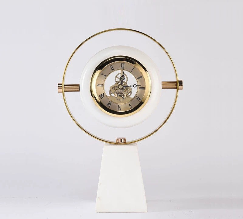 Marble Base Metal Table Clock Showpiece For Home Decor