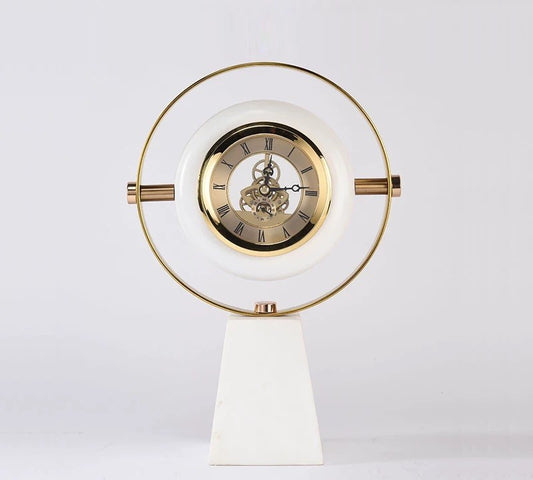 Marble Base Metal Table Clock Showpiece For Home Decor