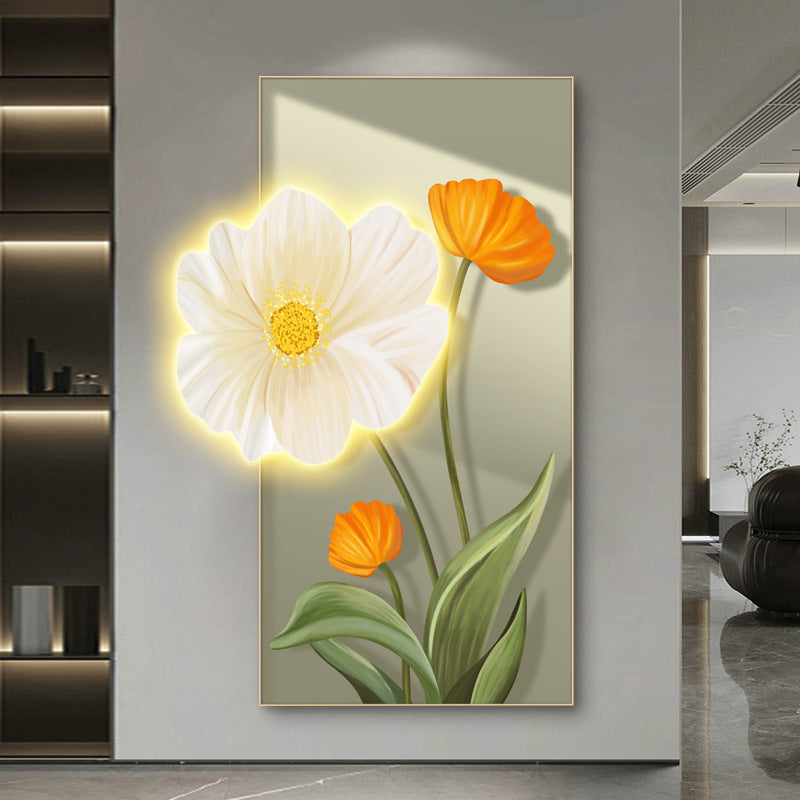 Modern Crystal Glass  Painting with Metal Framing and LED Light - 24x48 Inch