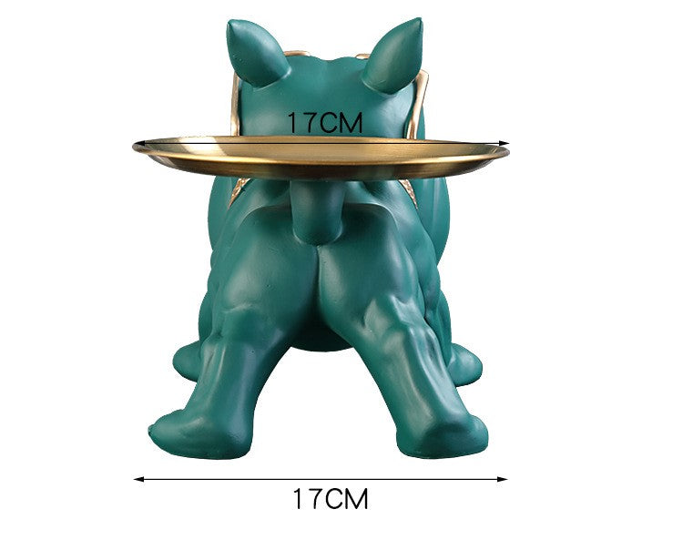 Green Bull Dog Table Showpiece With Metal Tray