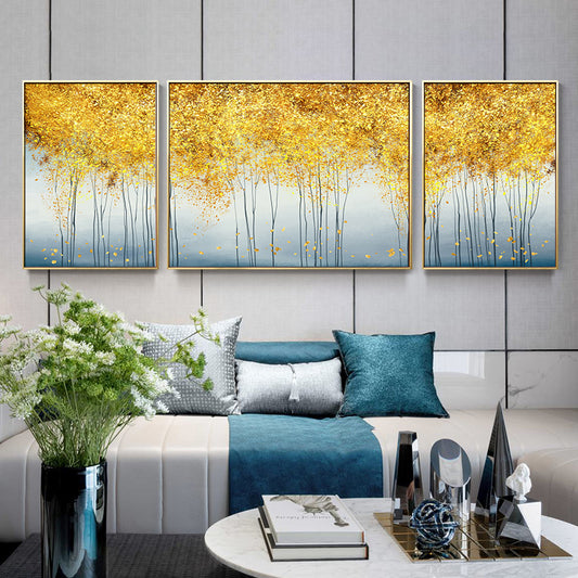 Modern Crystal Painting Set with Metal Framing - Golden Frame, Crystal & Glass Work [Set of 3 ]