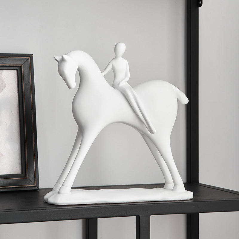 Lady On Horse Table Showpiece [ Black ]