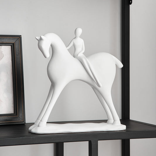 Lady On Horse Table Showpiece [ White ]