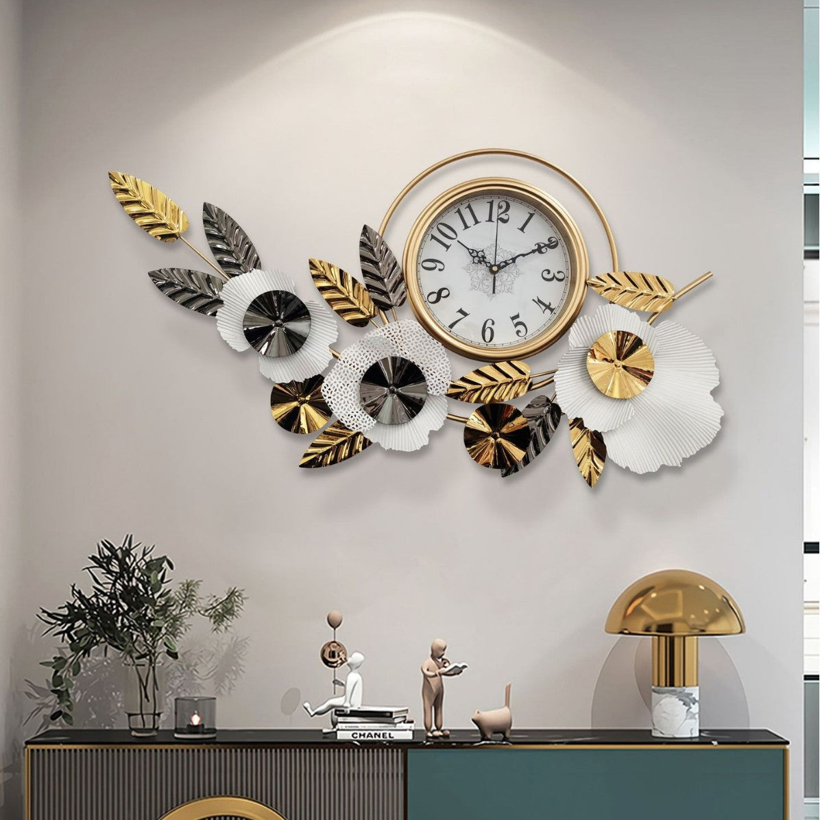 Floral PVD Metal Wall Clock For Home Decor Style 6