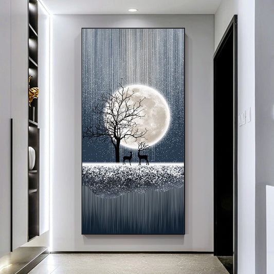 Modern Crystal Glass  Painting with Metal Framing and LED Light - 24x48 Inch