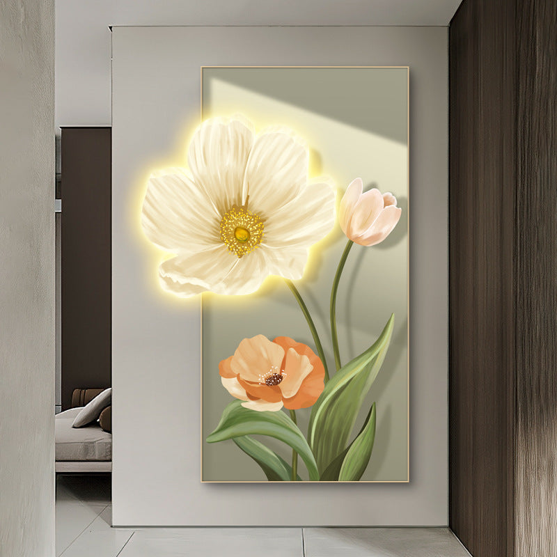 Modern Crystal Glass  Painting with Metal Framing and LED Light - 24x48 Inch