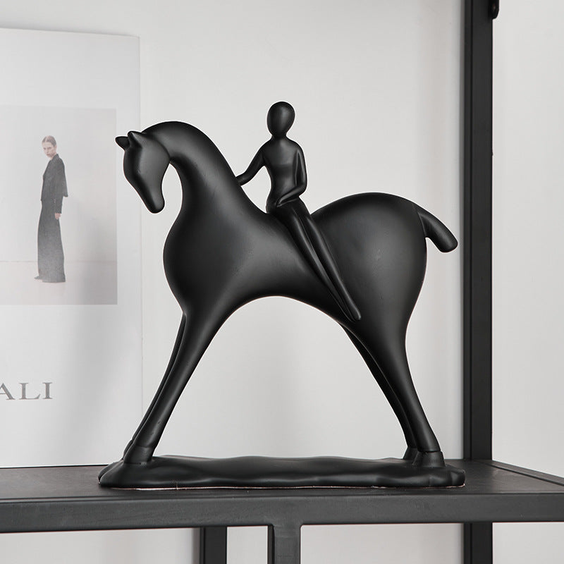 Lady On Horse Table Showpiece [ Black ]