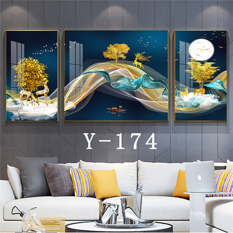 Modern Crystal Painting Set with Metal Framing - Golden Frame, Crystal & Glass Work [Set of 3 ]