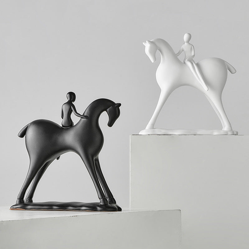 Lady On Horse Table Showpiece [ Black ]