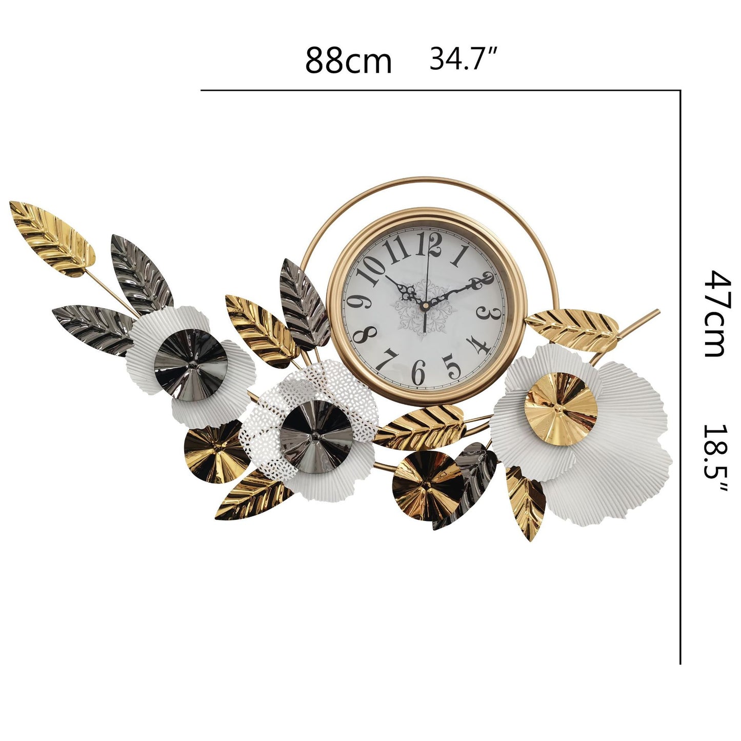 Floral PVD Metal Wall Clock For Home Decor Style 6