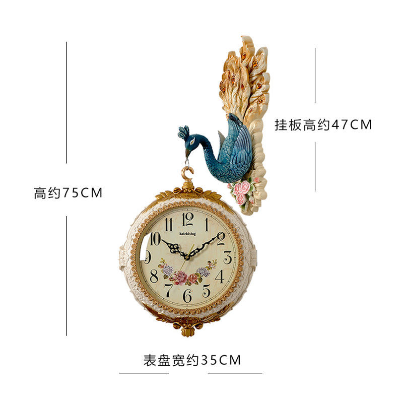 Peacock Dual Dial Metal Hanging Wall Clock