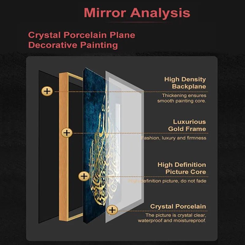 Modern Crystal Glass Painting with Metal Frame | 28x40 Inches | Golden Color Frame | Crystal and Glass Work