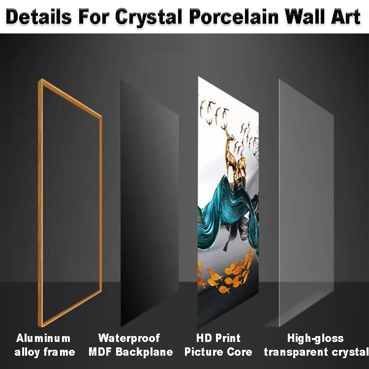 Modern Crystal Glass Painting Set - 24x48 Inch - LED Light - Golden Frame