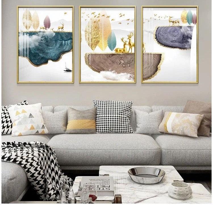 Modern Crystal Painting With Metal Framing For Home Decor [ Pack of 3 ]