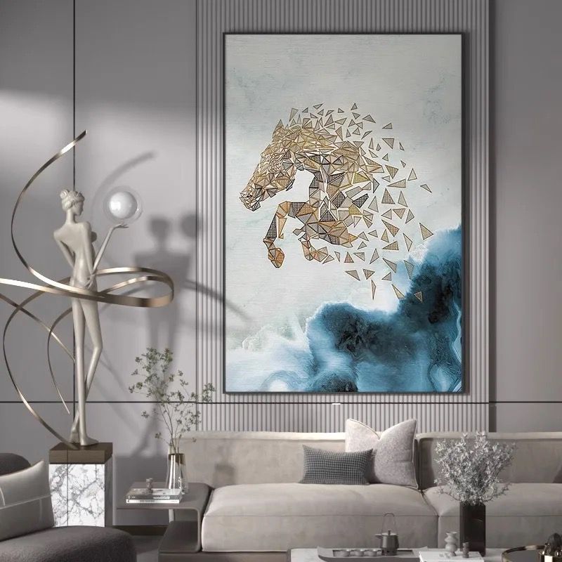 Modern Crystal Glass  Painting with Metal Framing and LED Light - 24x48 Inch