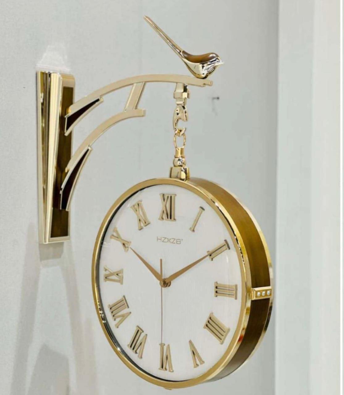 Dual Dial Metal Hanging Wall Clock [ Brown & White]