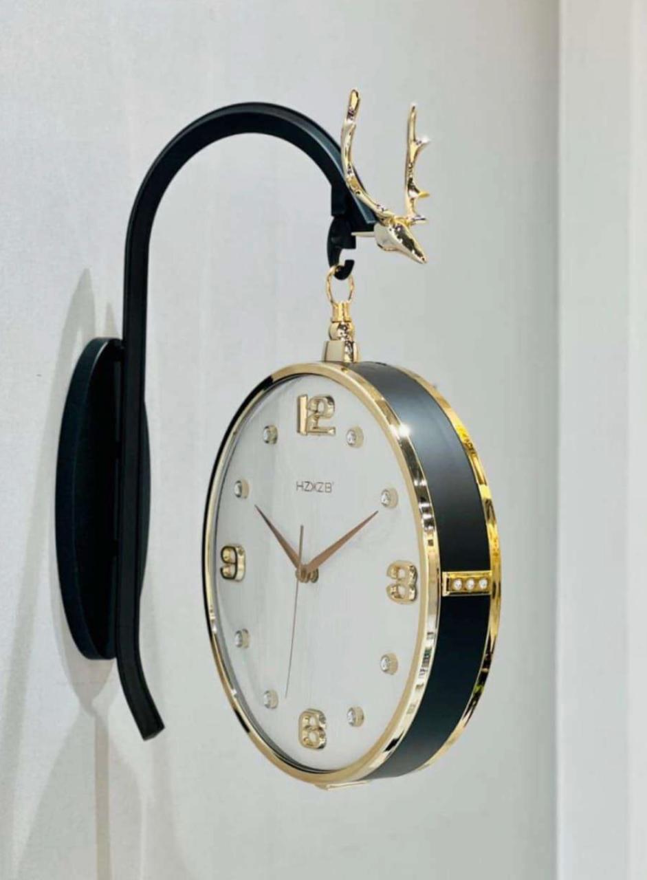 Dual Dial Metal Hanging Wall Clock [ Black & White]