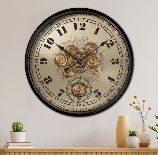 Gears of Time Luxury Designer Wall Clock With Moving Gear Mechanism (Steel Body)