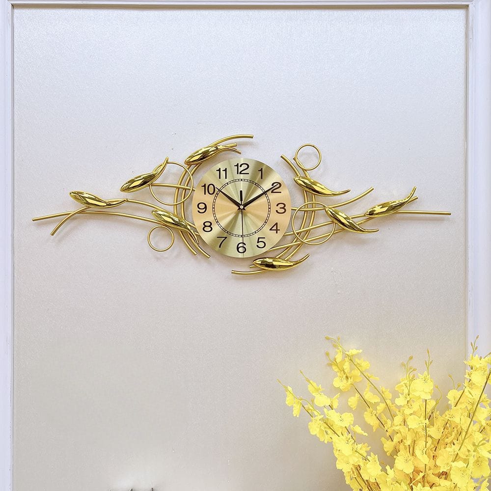 Floral PVD Metal Wall Clock For Home Decor Style 2