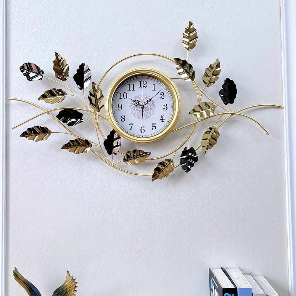 Floral PVD Metal Wall Clock For Home Decor Style 4