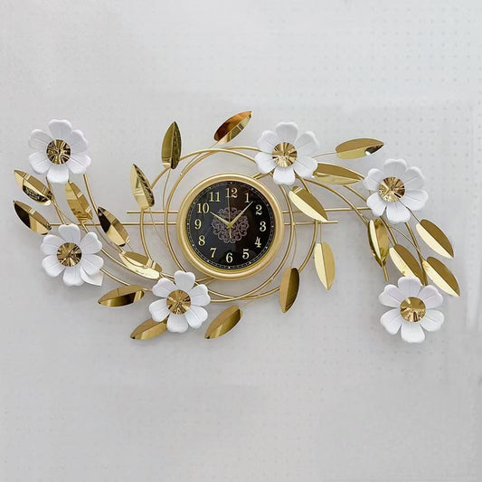 Floral PVD Metal Wall Clock For Home Decor Style 1