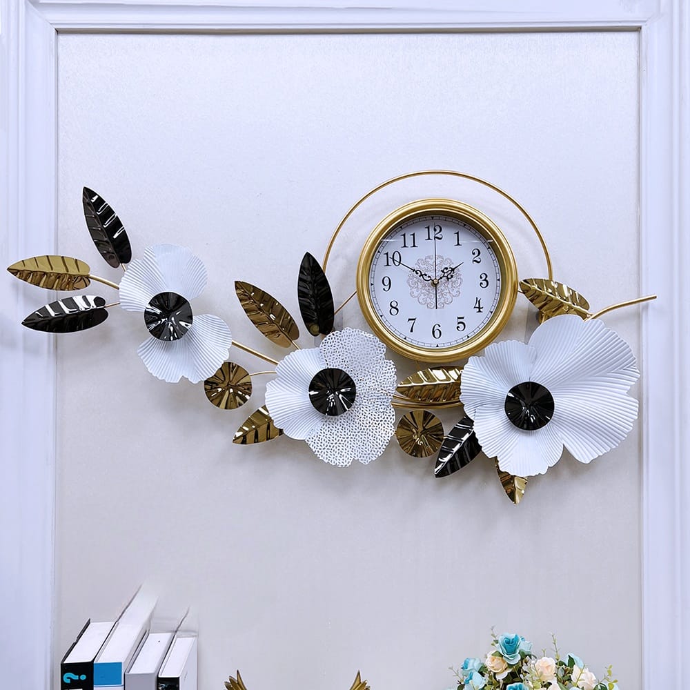 Floral PVD Metal Wall Clock For Home Decor Style 6